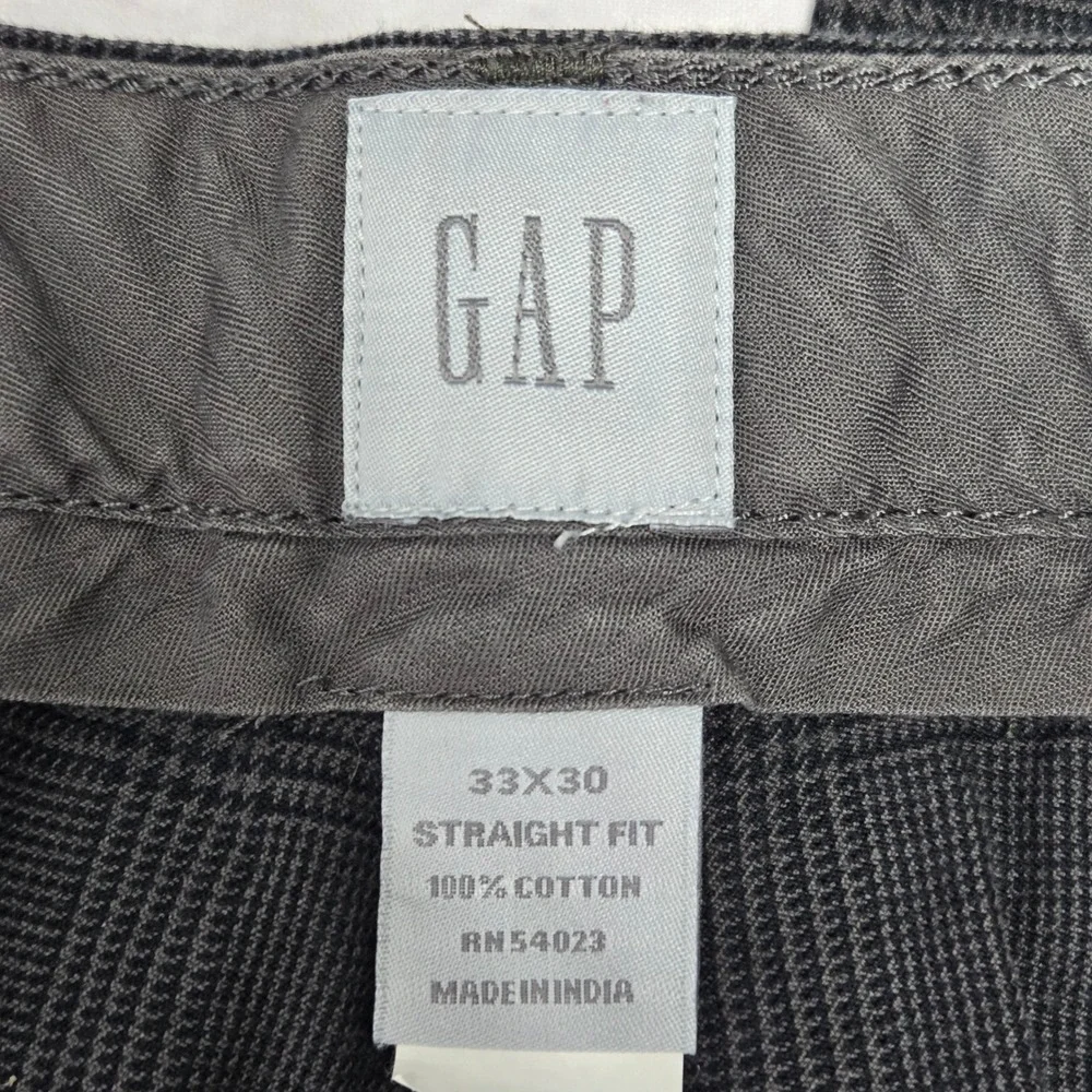 Gap Straight Fit Pants Black Grey Plaid Cotton Glen Check Trousers Mens 33x30